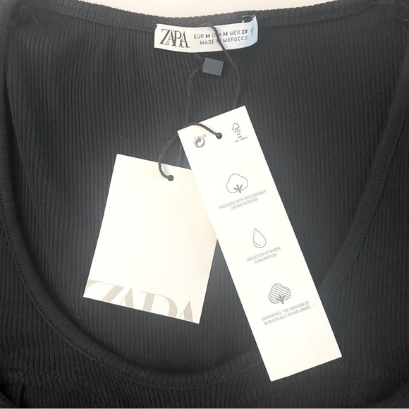 NWT Zara Black, Cropped, Long-Sleeved, Scoop Neck Top - Picture 9 of 9